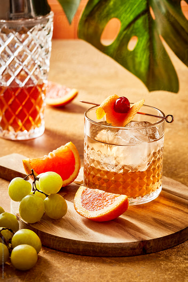 Whiskey Cocktail with Shaker and Fruit on the Side