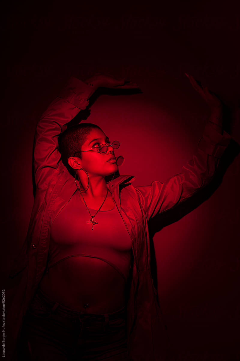 Portrait of a Bisexual Woman with Red Light