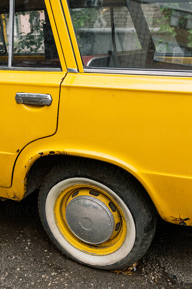 Flat Tire on a Yellow Vehicle