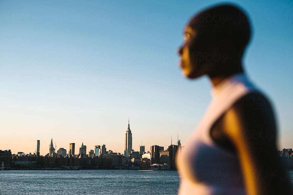 Woman portrait against NY skyline