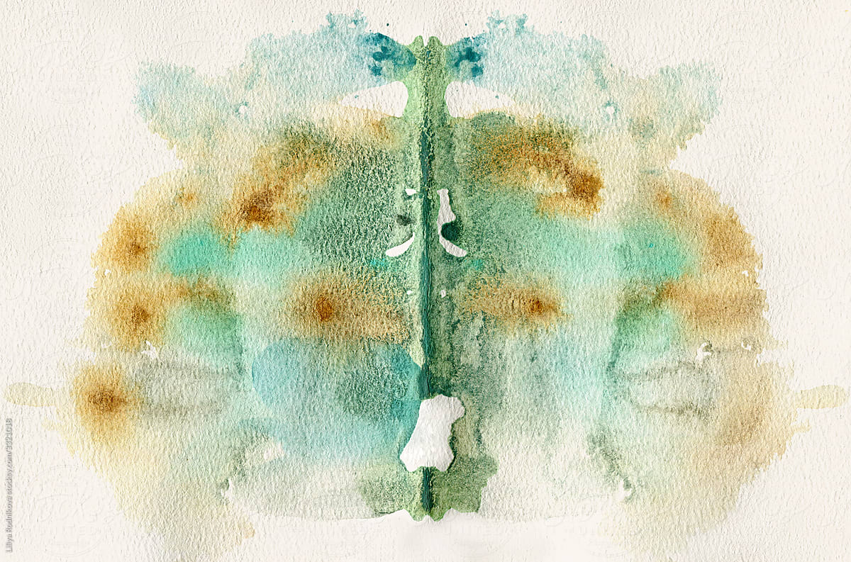 Almost symmetrical watercolor green and ochre art