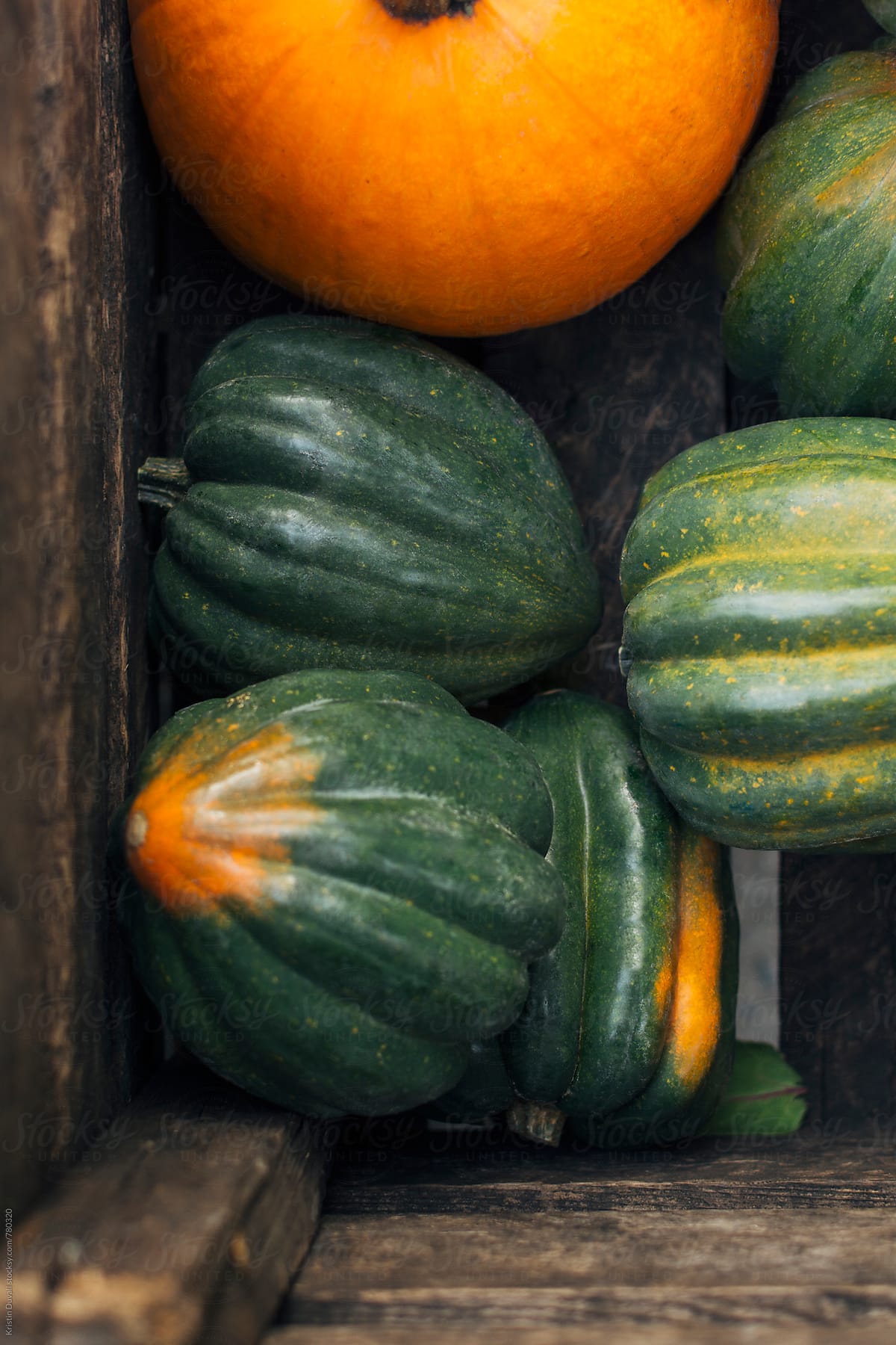Crate filled with acorn squash