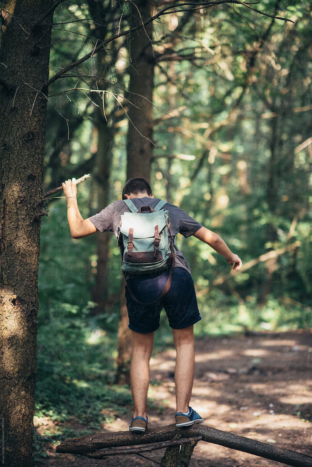 «Teenager Outdoors; Young Teen Boy With A Backpack Exploring The Forest ...