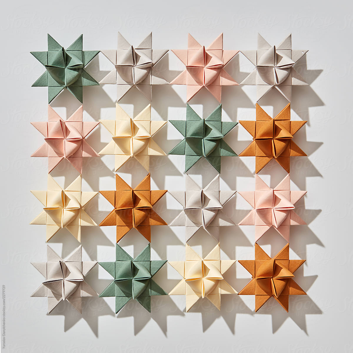 Composition from multi-colored paper stars origami