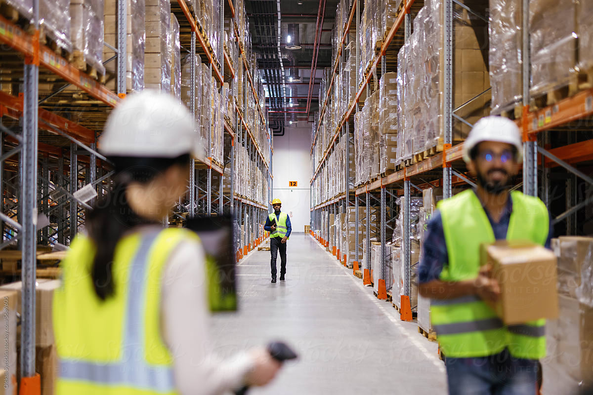 Working team warehouse distribution center