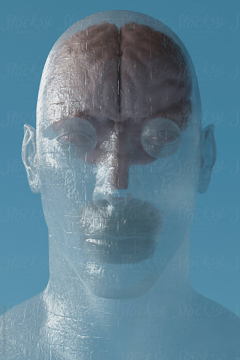 Close-Up of a Transparent Synthetic Humanoid