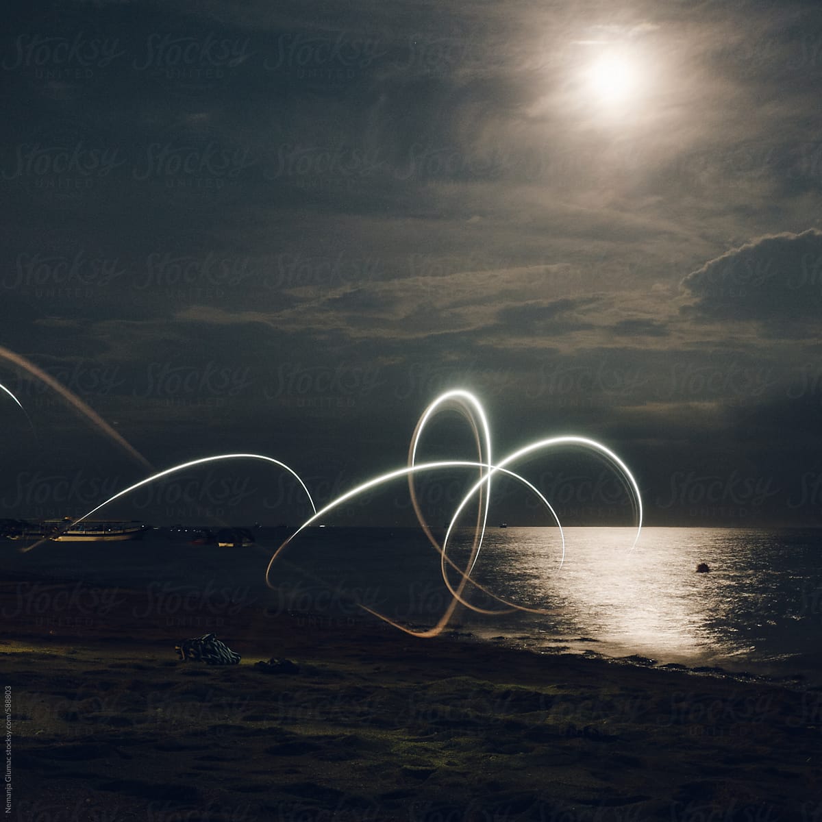 Abstract Light Writing Photography Under the Full Moon