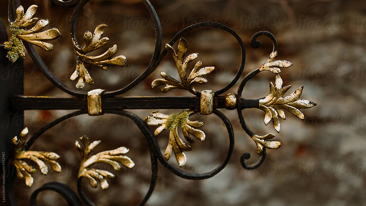 Wrought Iron and golden art deco architectural feature detail