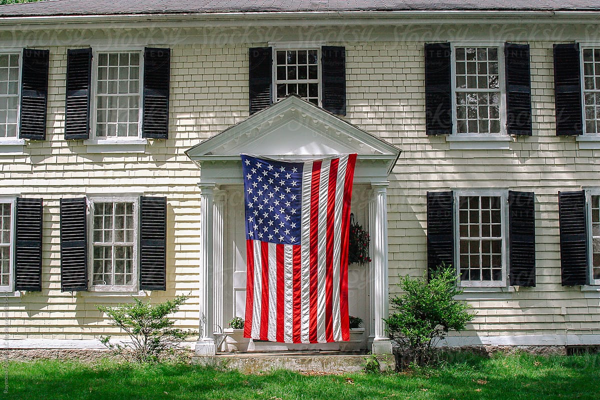American Flag on Porch at 4th of July Celebration