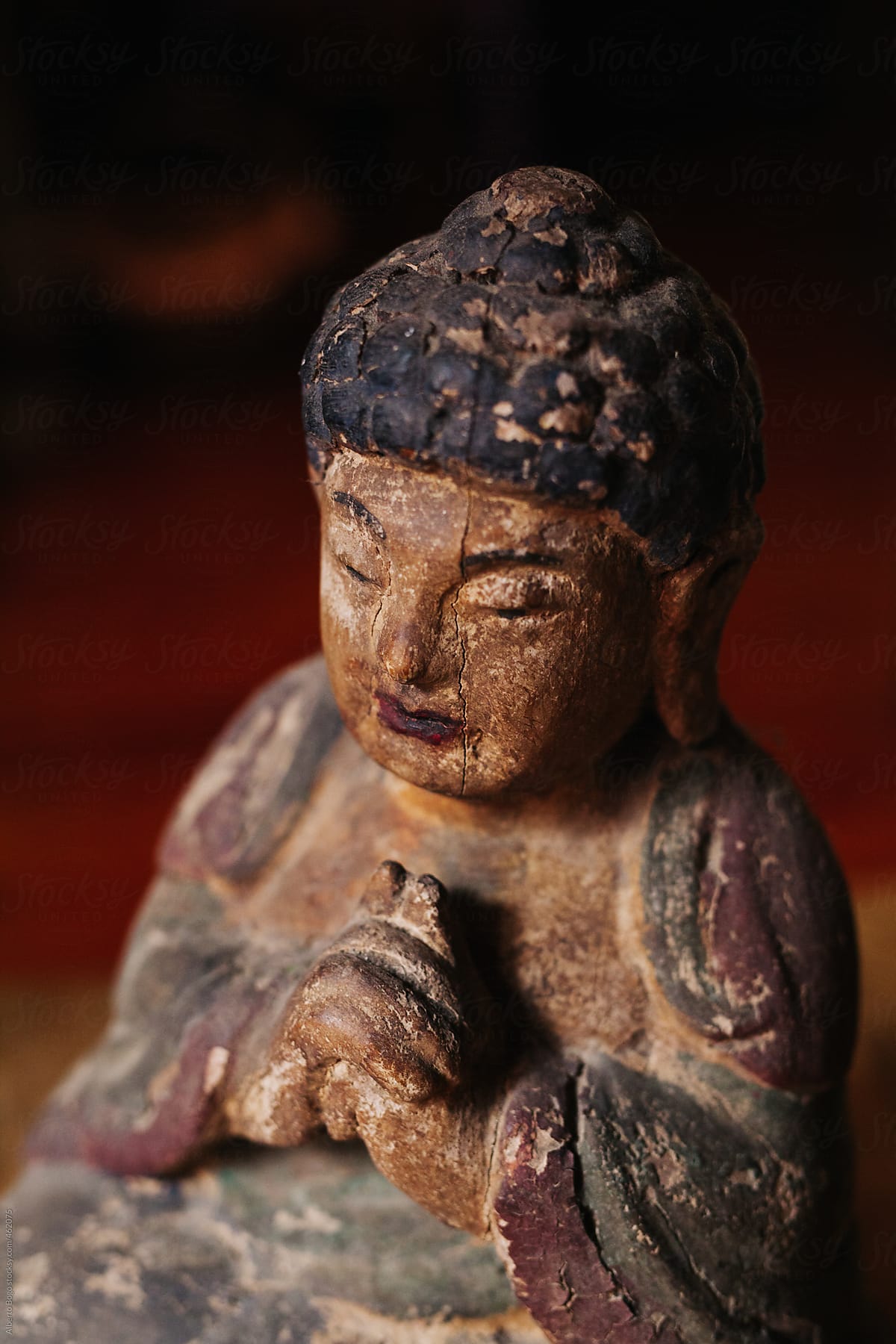 Old Wooden Buddha in Meditation