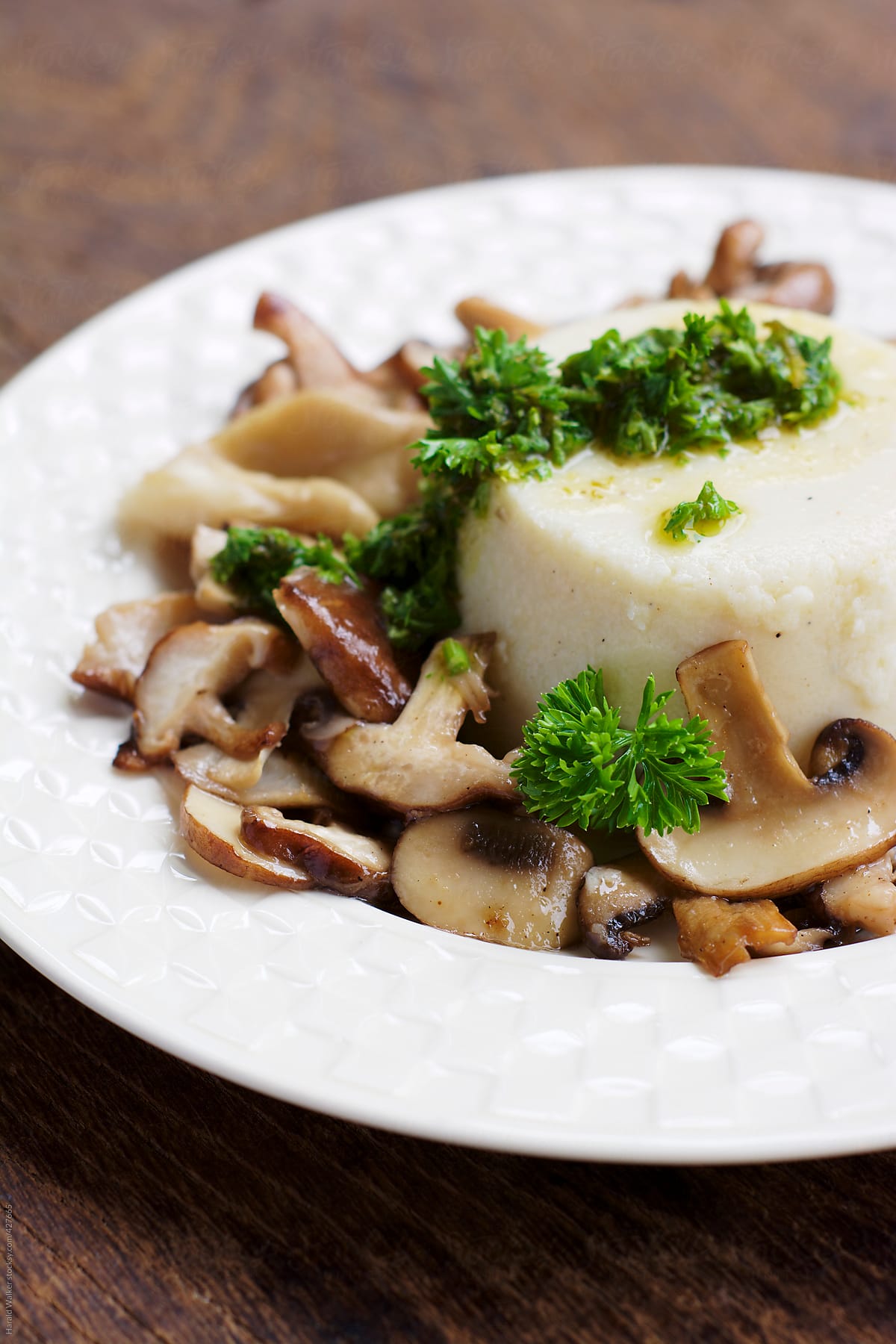Celery Root Panna Cotta, with Wild Mushrooms and Parsley Sauce