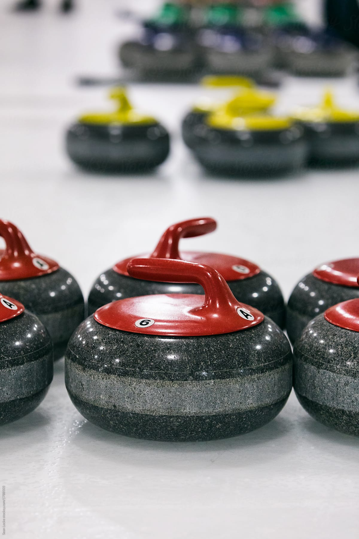 Curling: Various Groups Of Colored Team Stones