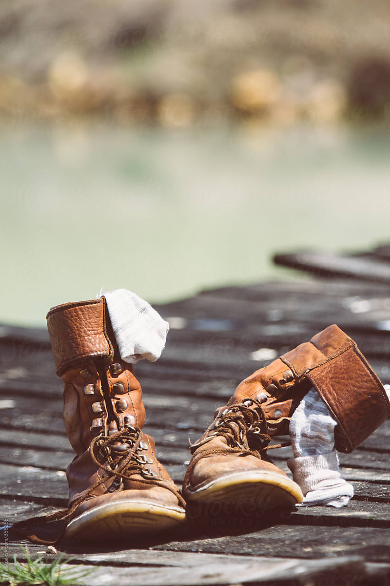 Old leather hiking boots