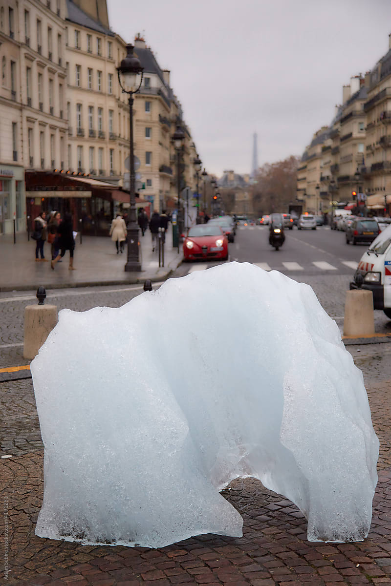 Paris, UN COP21 climate conference - iceberg in city street