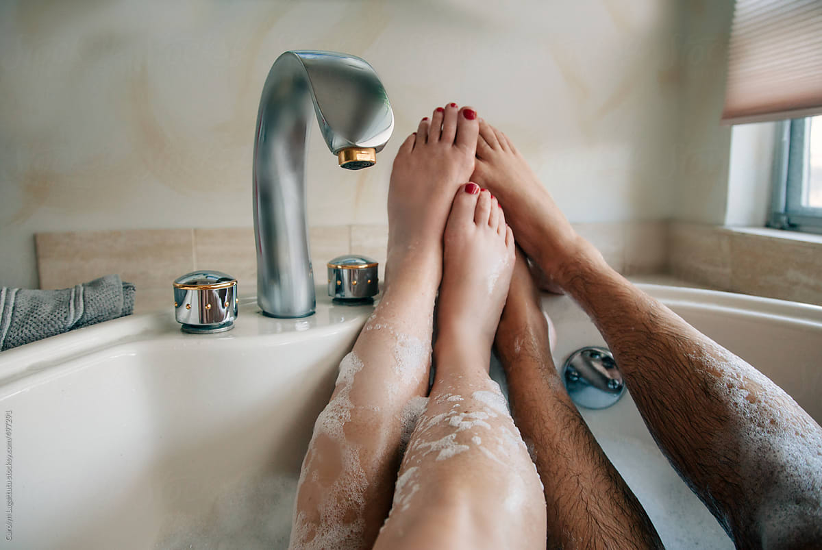 Couple in a bubble bath together