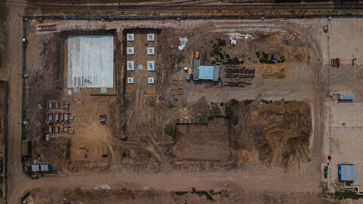 Drone shot of building construction - top view
