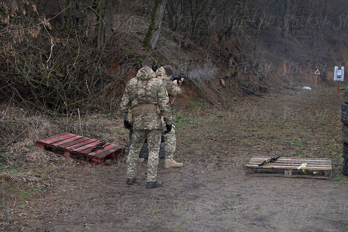 A soldier trains in shooting