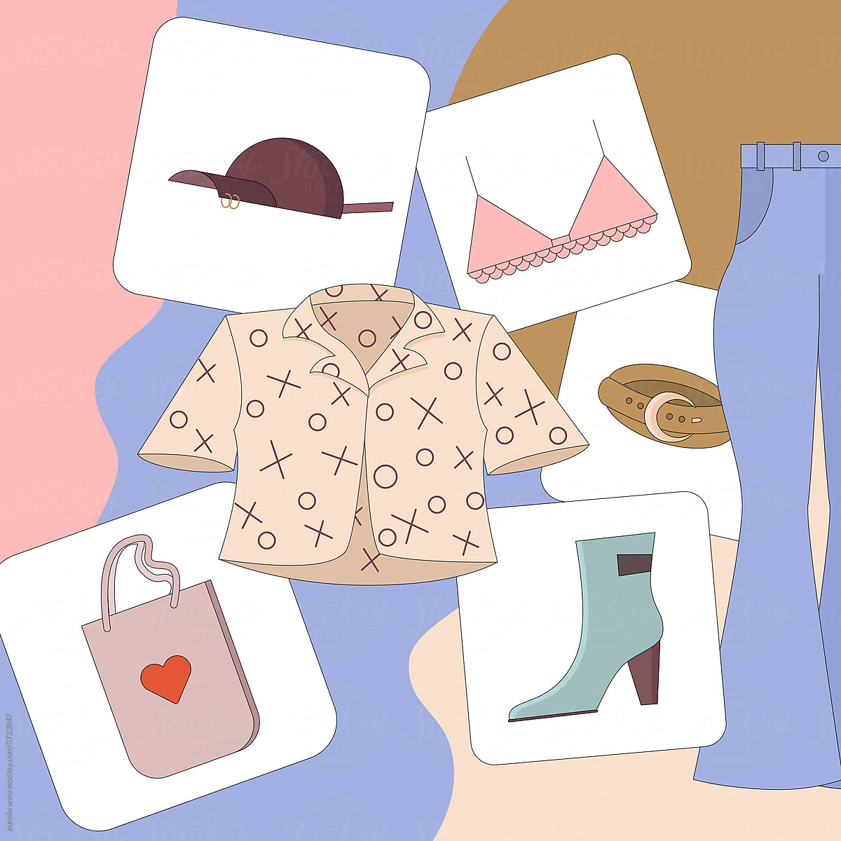 Illustration of outfit for a fashionable and free woman.
