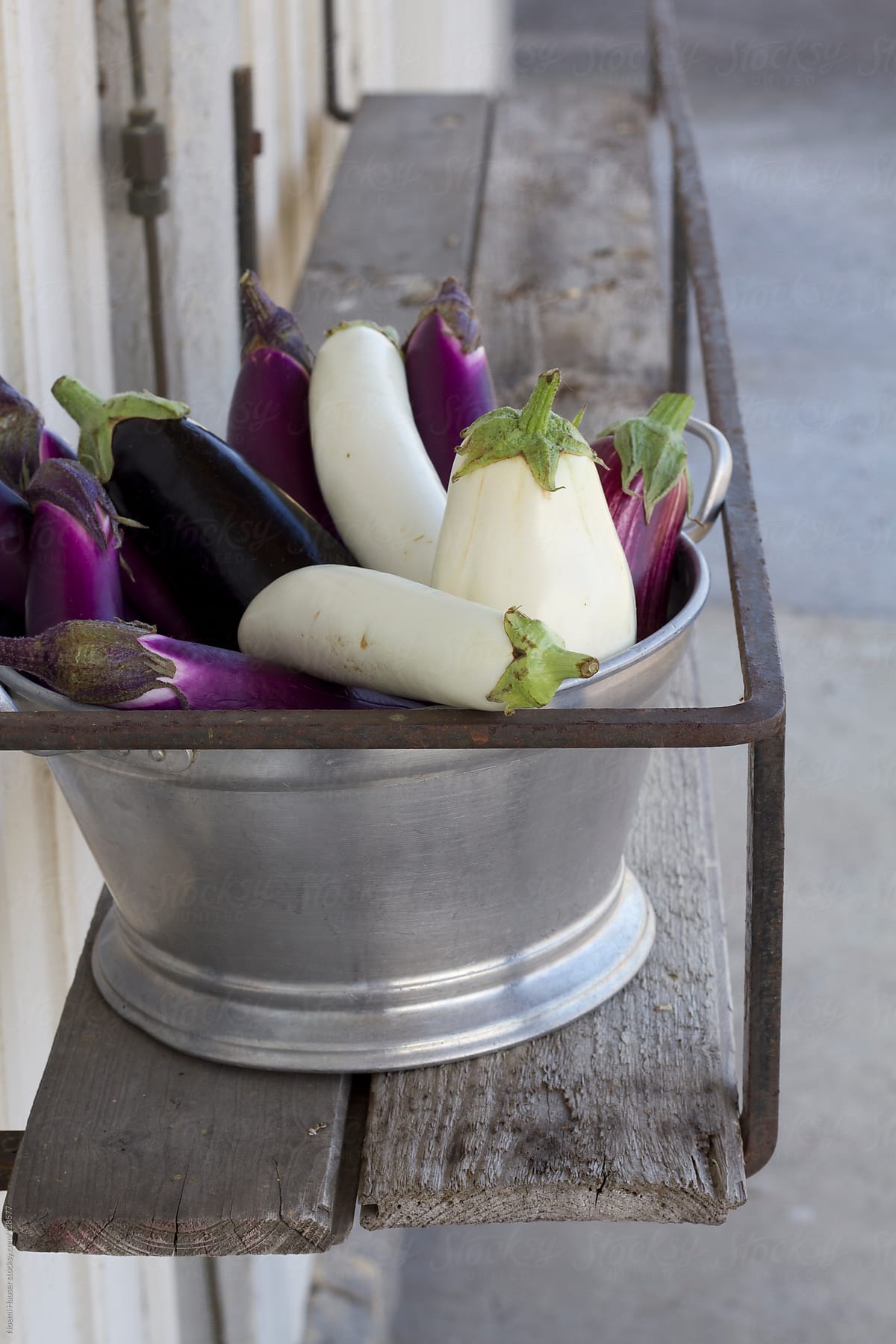 Eggplants in vintage bowl