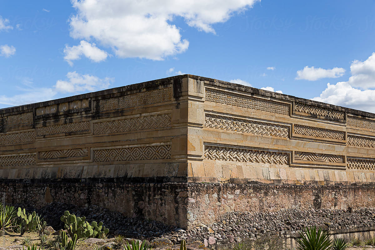 A corner of a construction in the archaeological ruins of Mitla