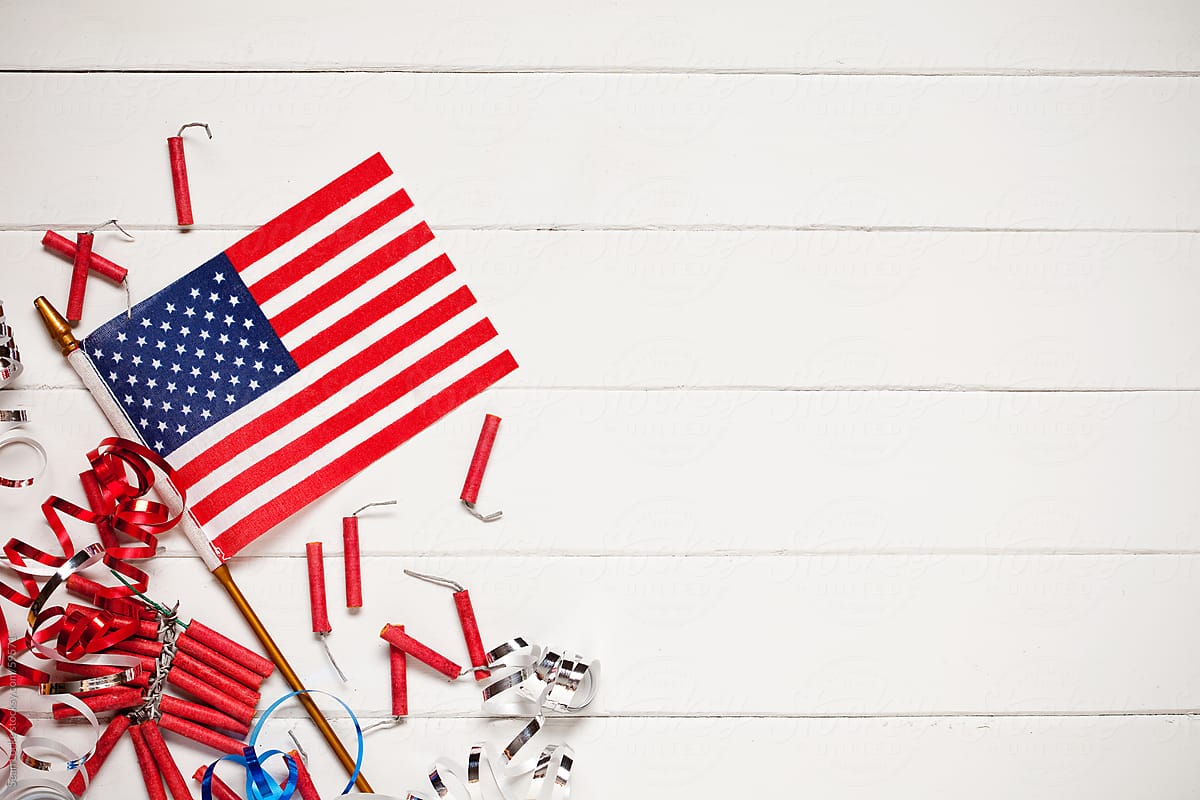 Background: United States Flag with Firecrackers