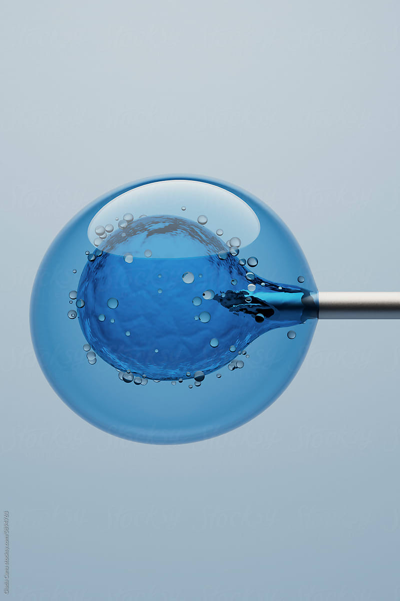 3D Render of Needle Interacting with a Blue Cell