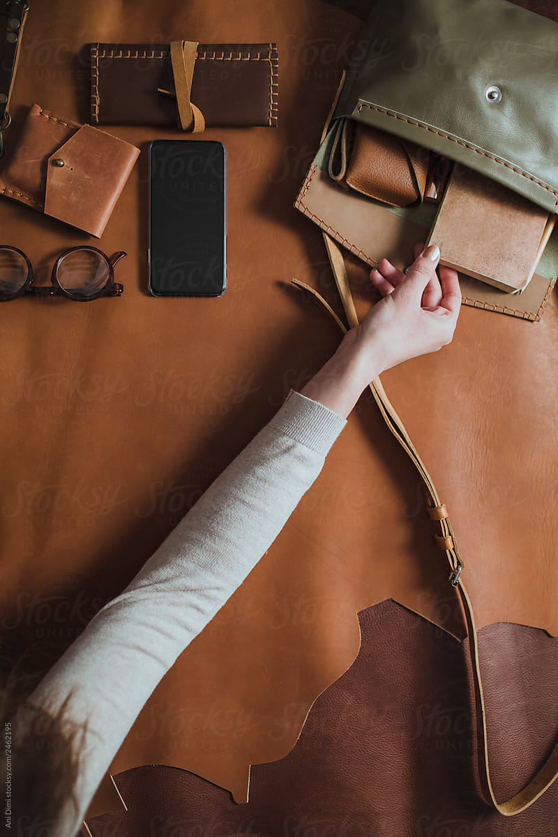 Leather Accessories Flat Lay