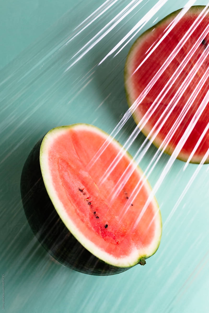 Watermelon behind a transparent plastic layer