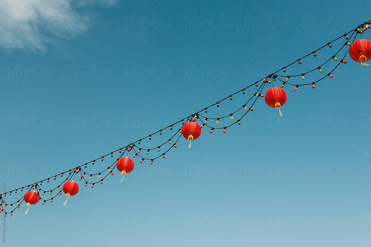 Chinese Lanterns Decorate A Blue Sky