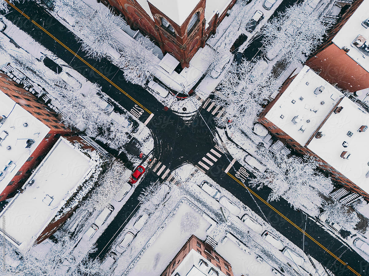road Intersection from Above in winter