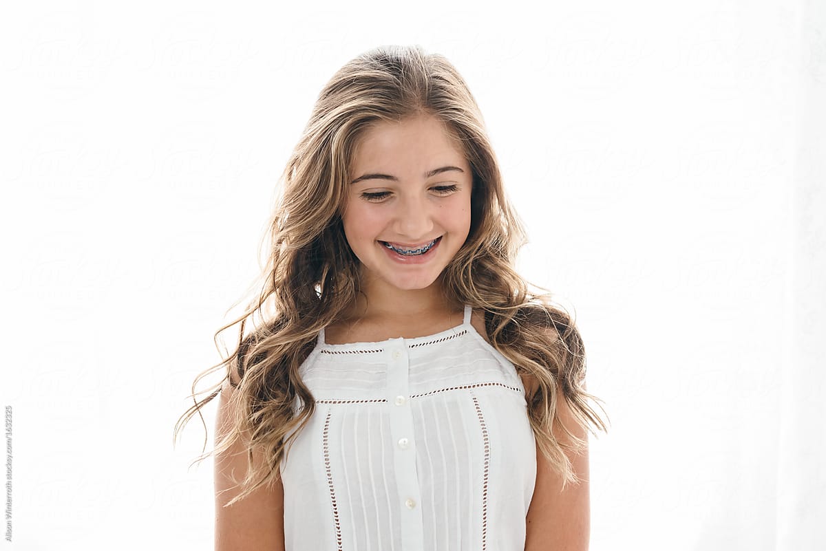 Smiling Beautiful Pre Teen With Braces By Alison Winterroth Braces