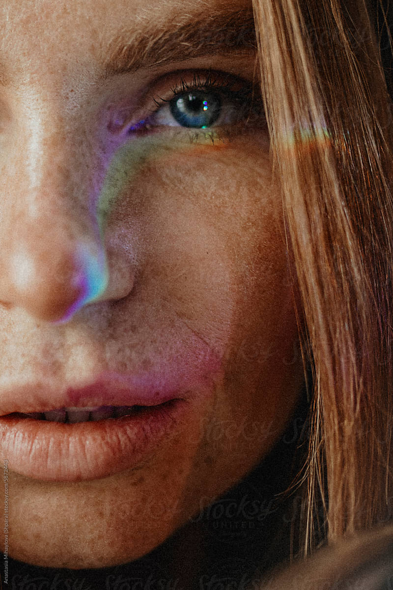 Close Up woman\'s portrait of Ginger female with many freckles