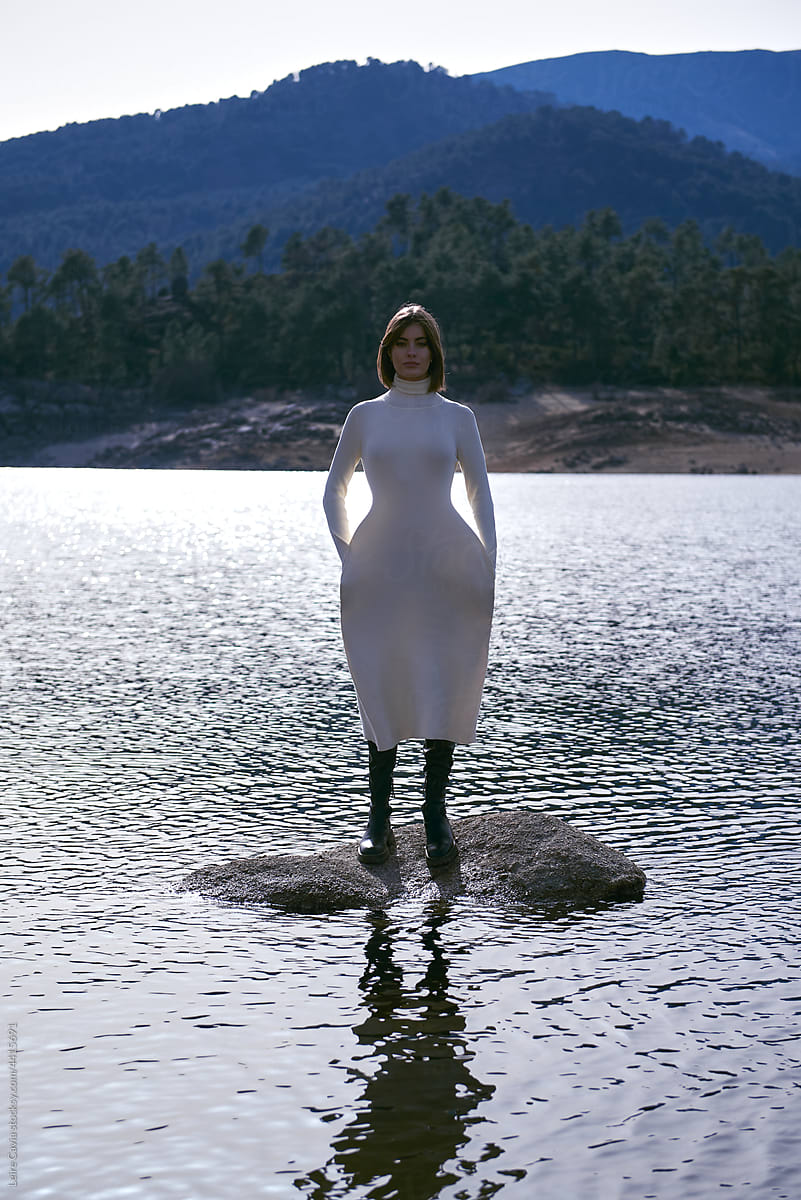 fashion editorial by the lake