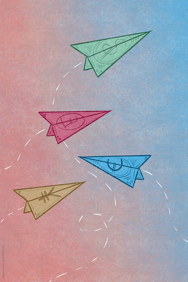Paper planes made from currencies,