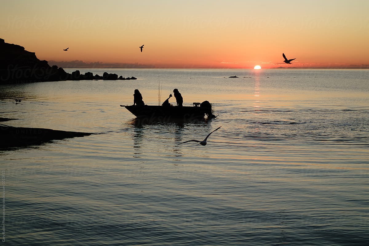 People in a Fishing Boat on Port Phillip Bay, Victoria, Australia