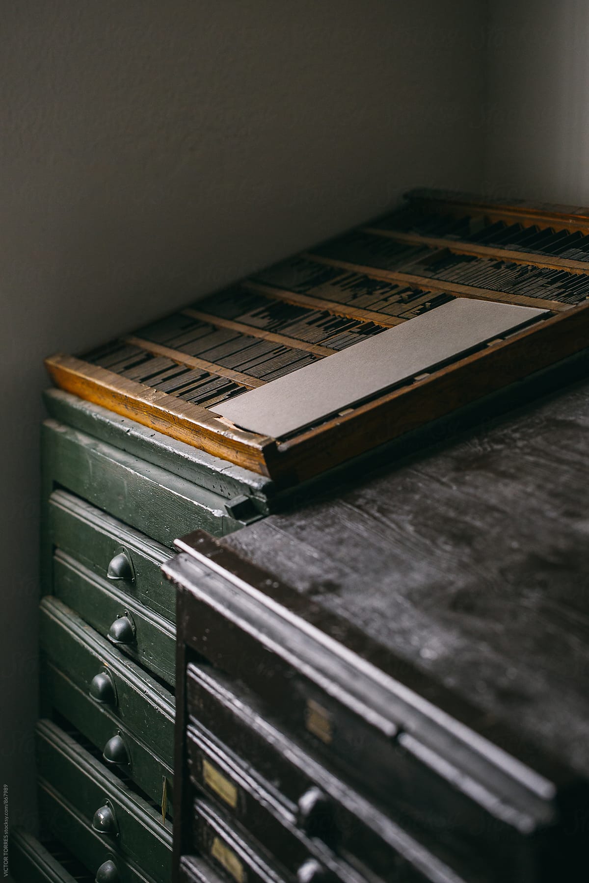 Chest of Drawers with Lead Types in an Old Printing House