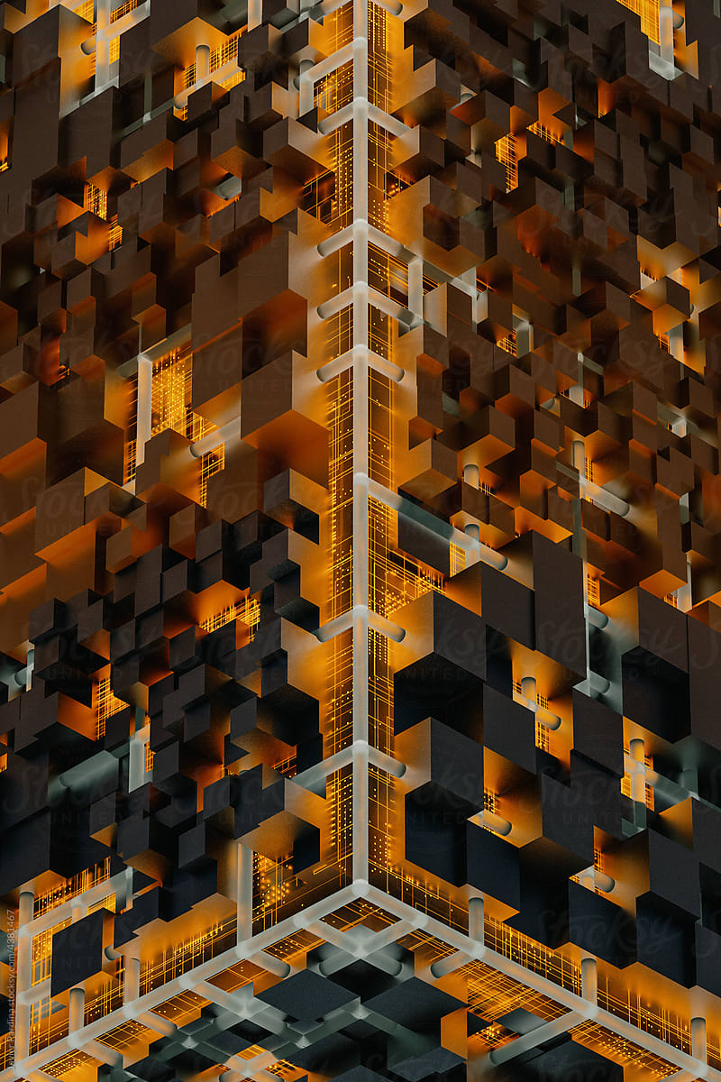 Technology orange cubes particles