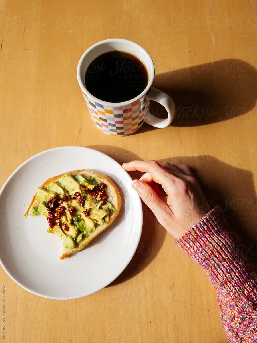 POV UGC Avocado Toast and Coffee Breakfast at Home