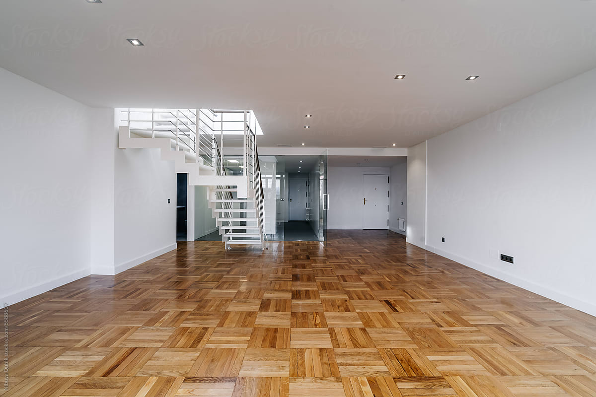 Interior of a modern empty duplex apartment living room