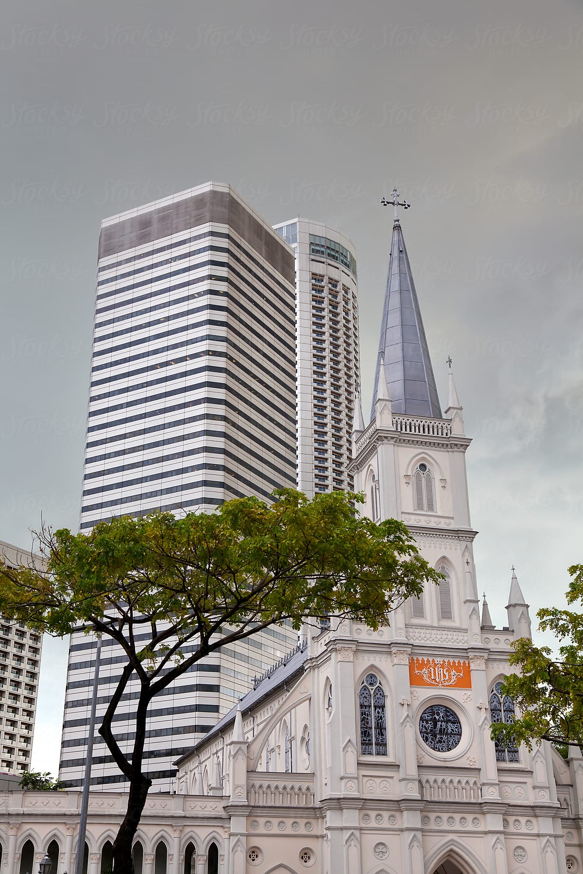 South East Asia, Singapore, Cathedral of the Good Shepard and modern hotel architecture