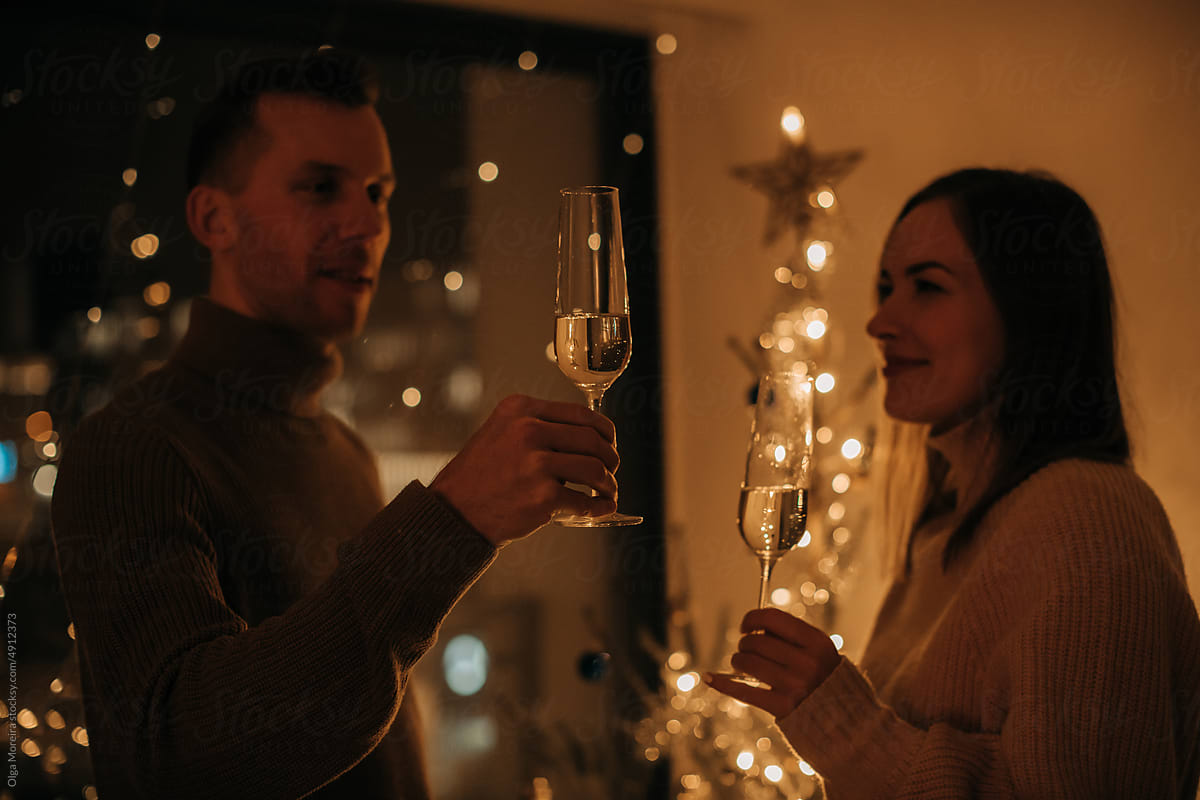 Couple celebrating Christmas at home