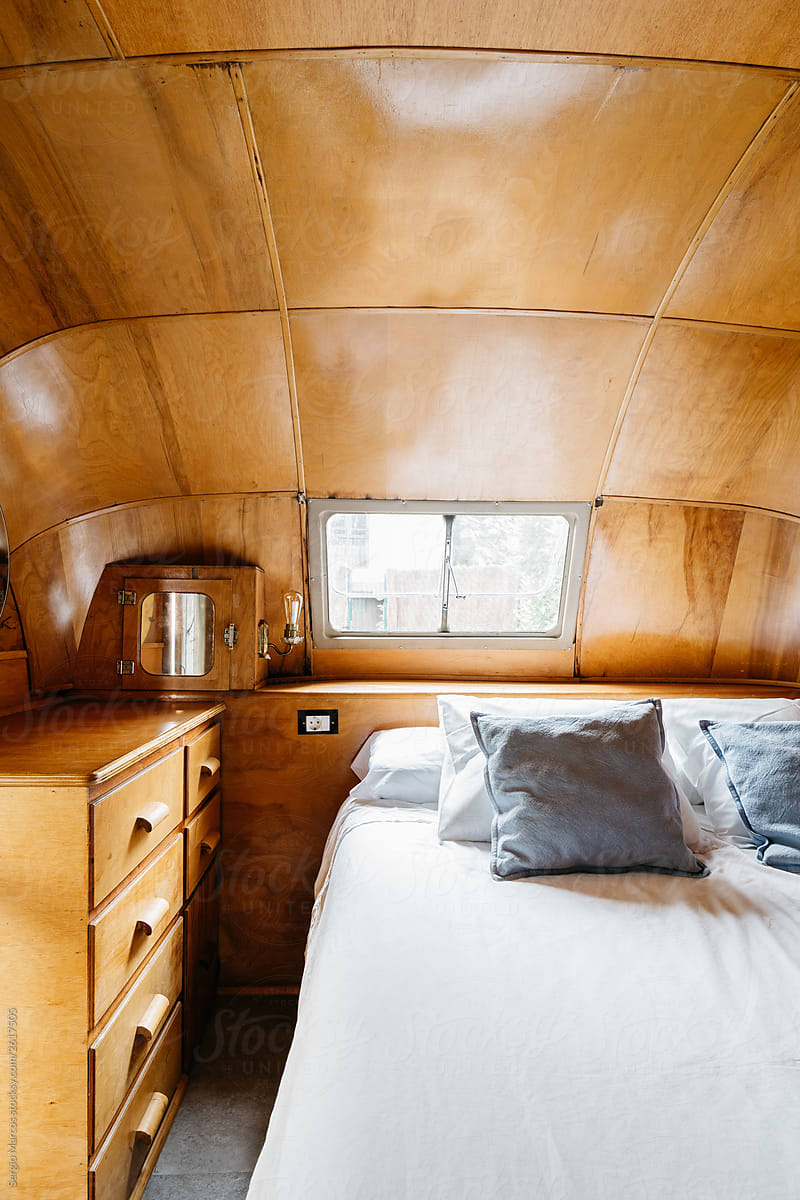 Caravan trailer interior\'s bed