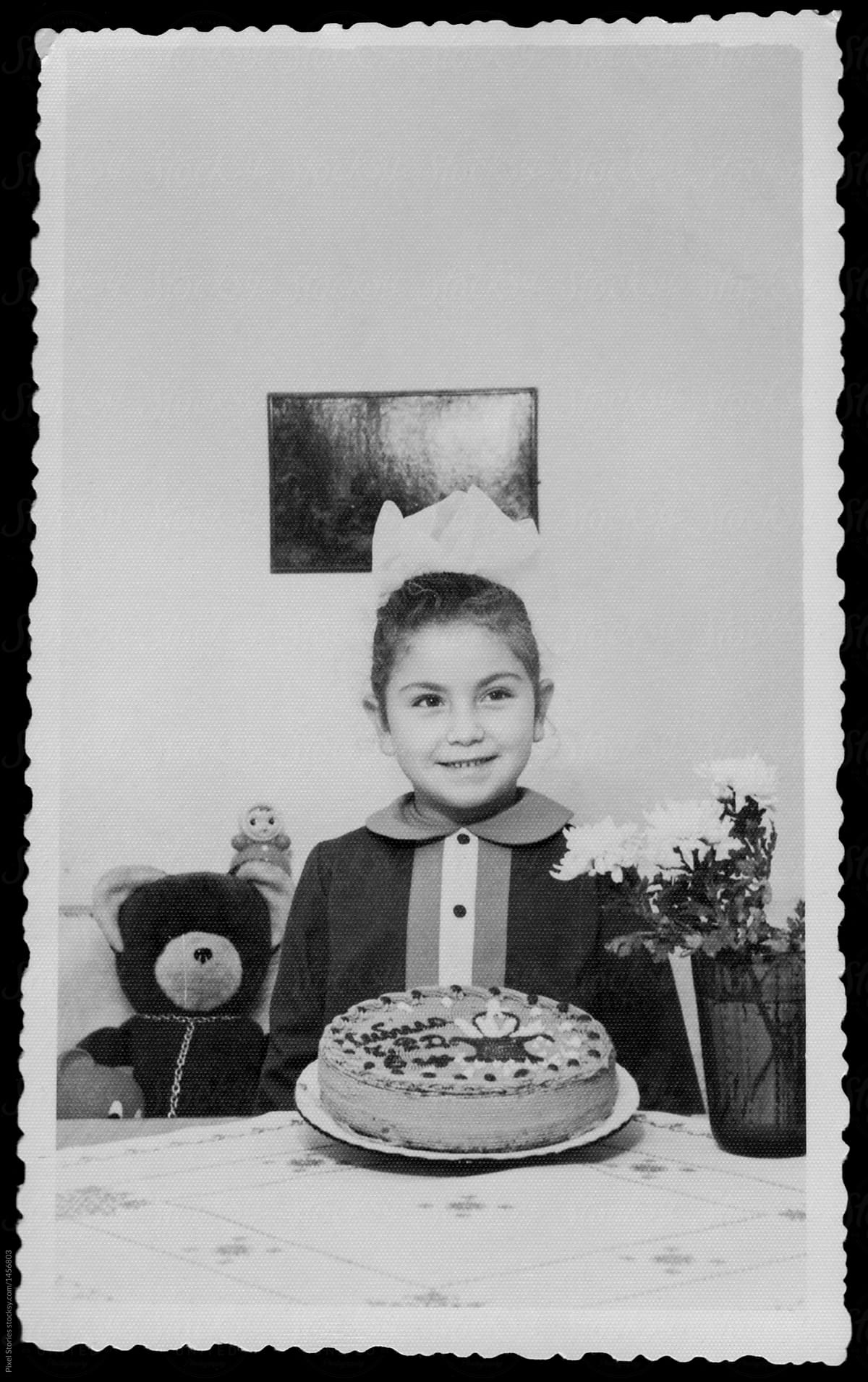 Young girl celebrating her birthday during the 60s