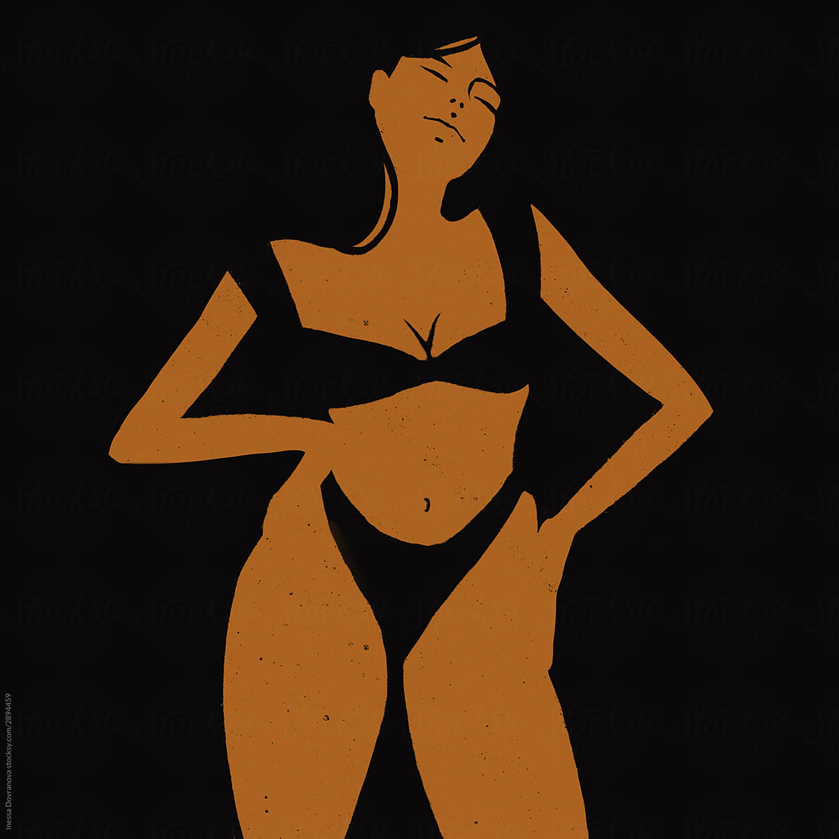 Beautiful girl in a swimsuit. Minimalistic illustration of a female body.