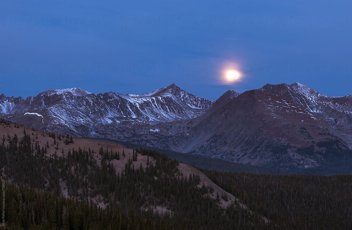 Blood moon setting in the mountains