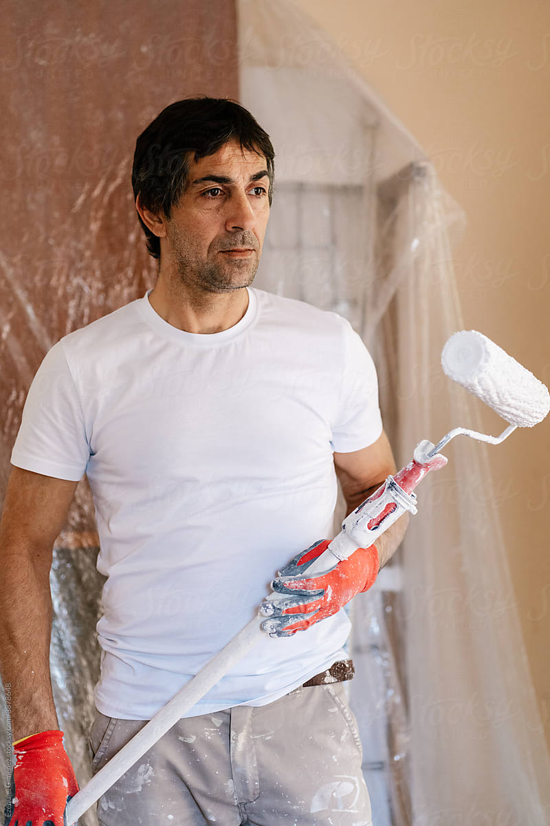 Bricklayer with Paint Roller Portrait