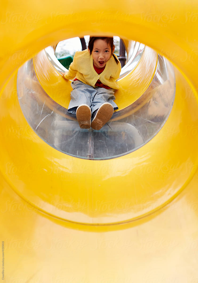 Asian girls, have fun on the slide