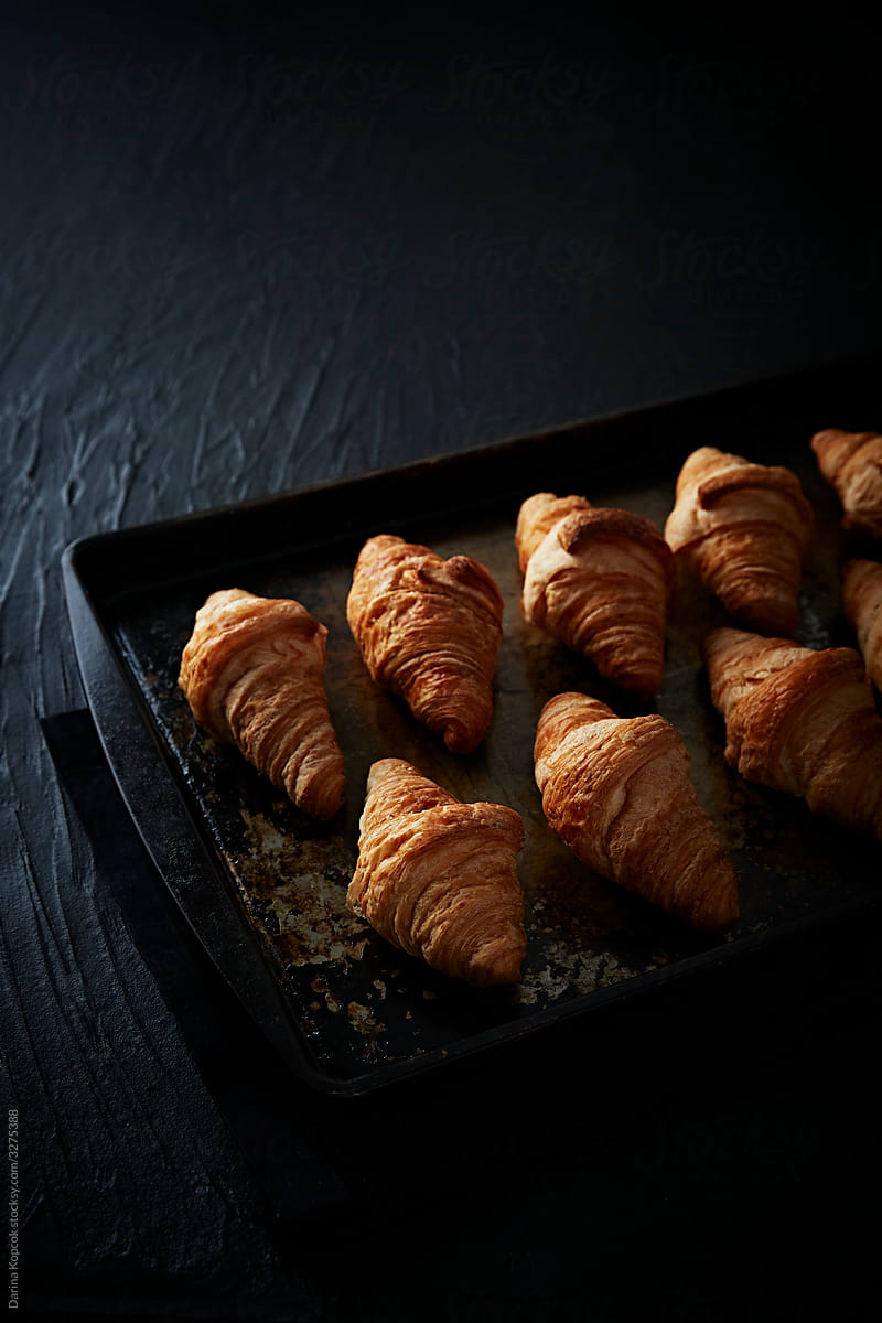 Several Croissants on a Baking sheet