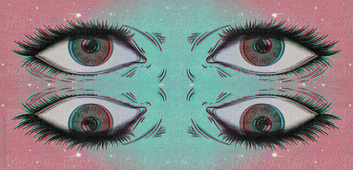 Four Eyes Pattern On Holographic Background With Stars