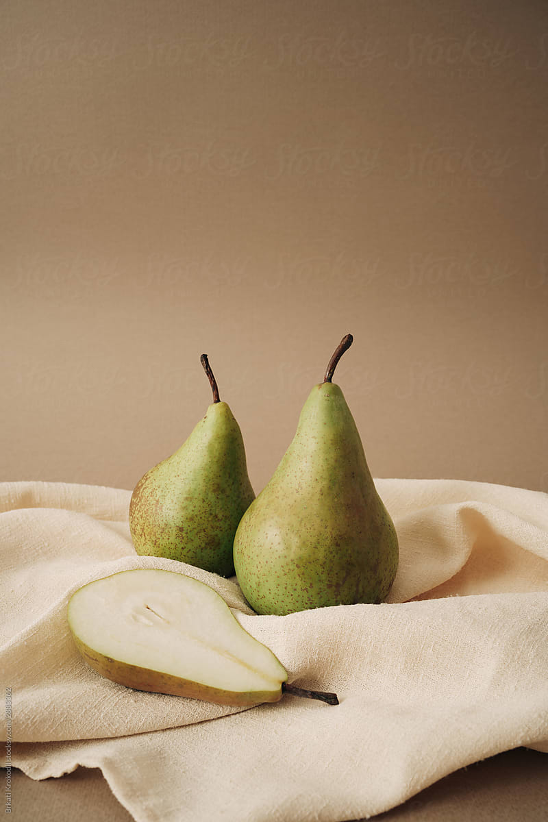 Still Life With Pears On Beige Drapery